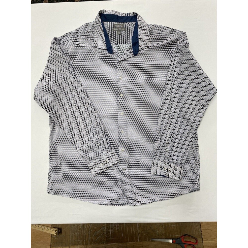 Paulo Solari Mens 5X Blue White Geometric Print Long Sleeve Big & Tall Modern